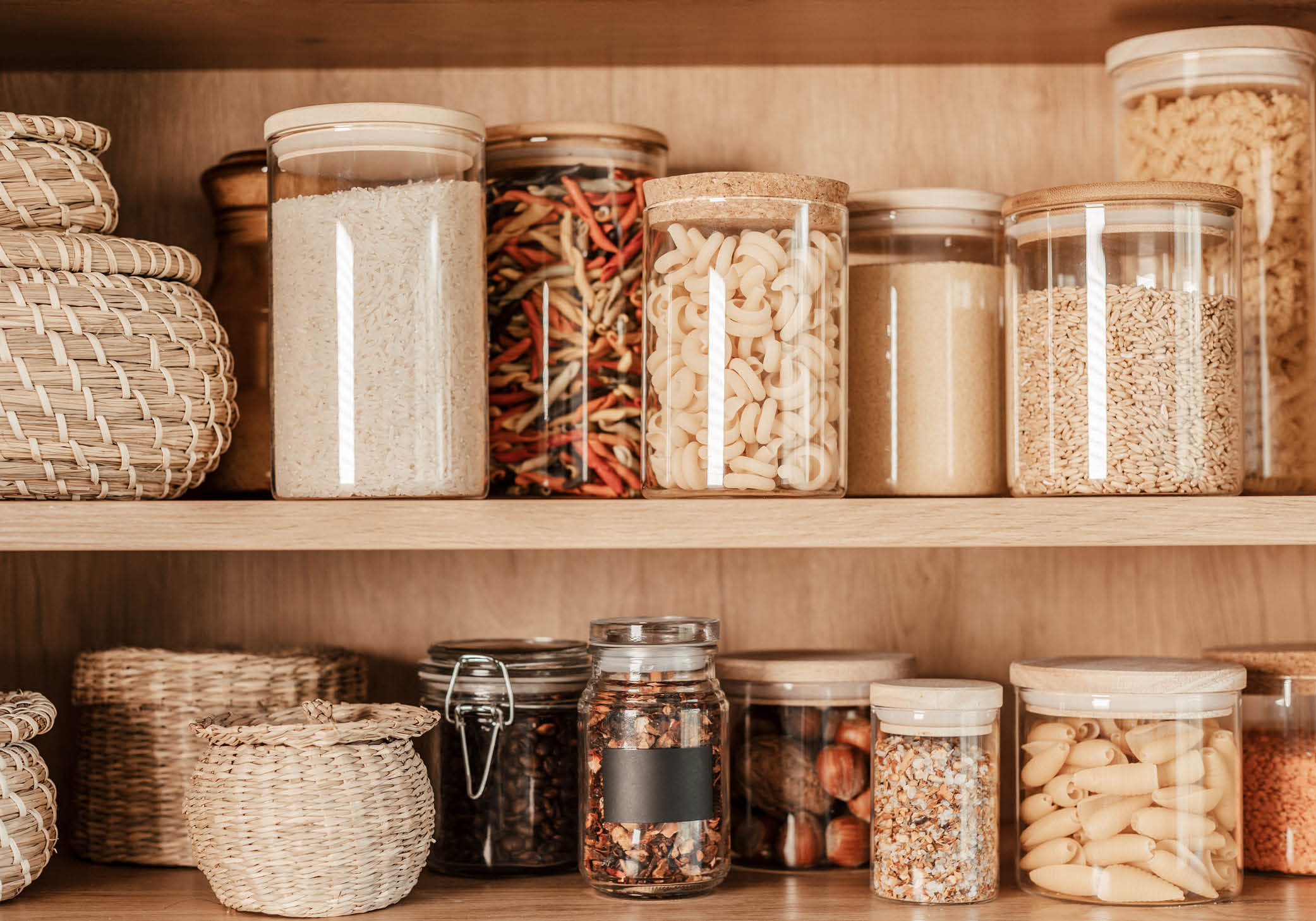 pantry organized with jars