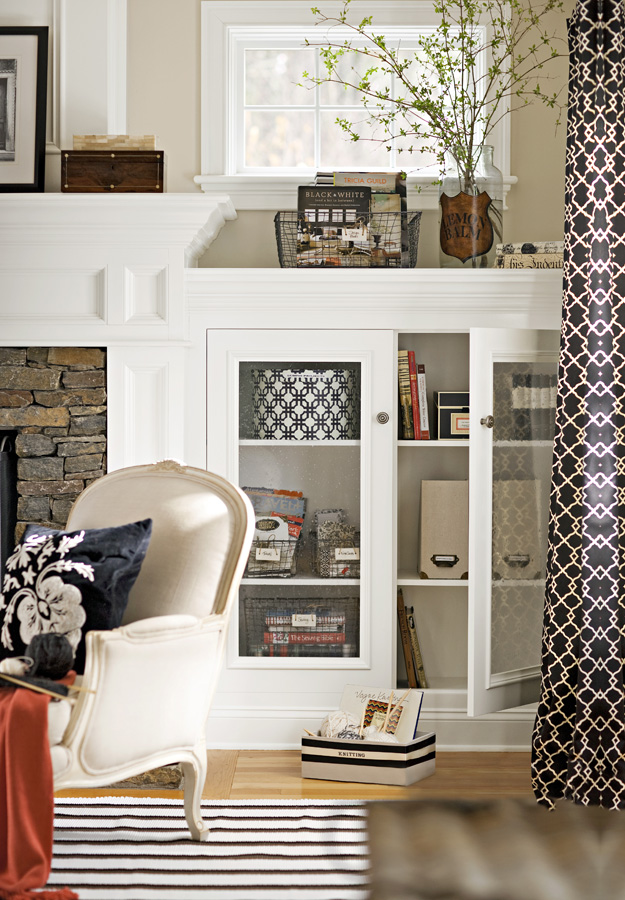 built-ins with crystal doors.