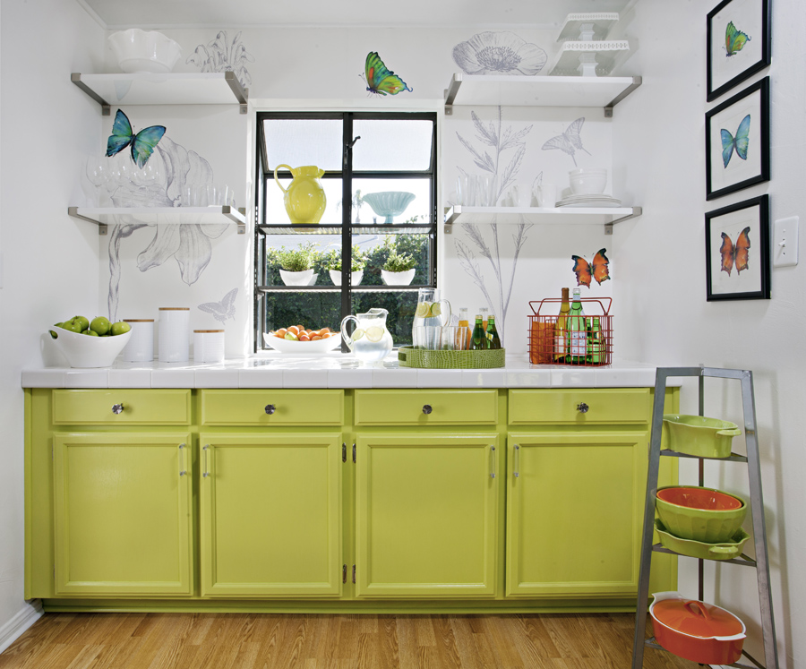 Try adding interest with candy-color cabinets