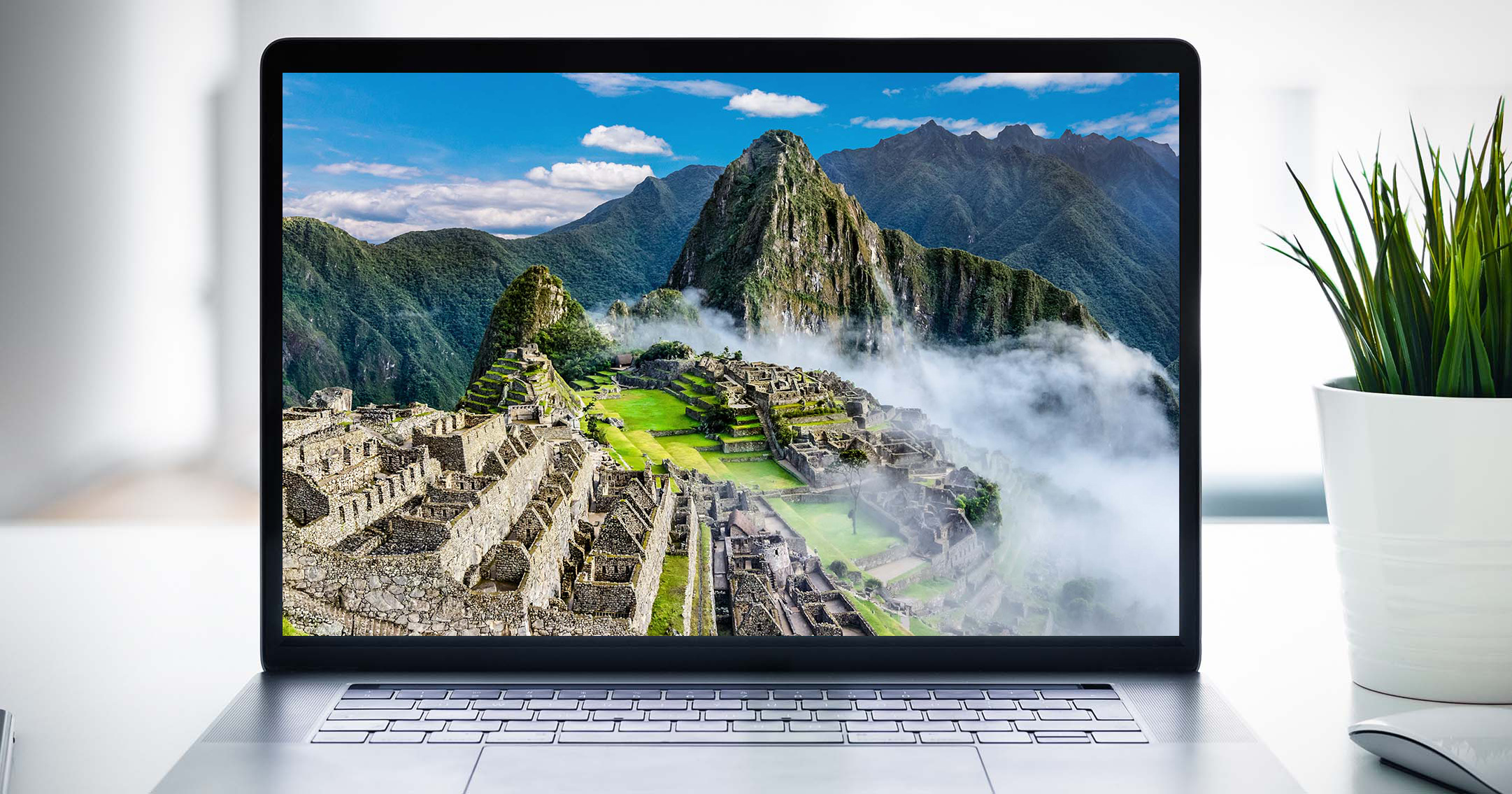 computer screen showing Machu Picchu