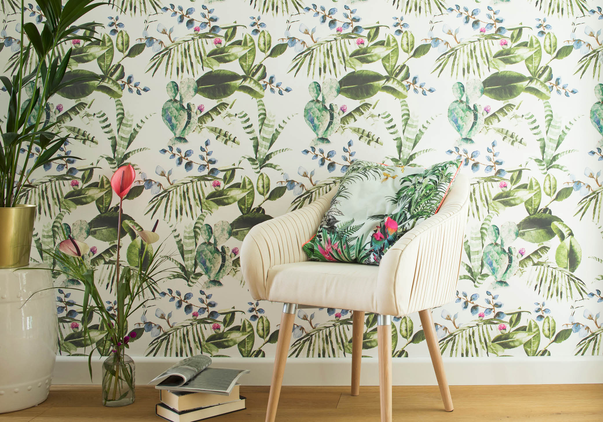wall with floral wallpaper